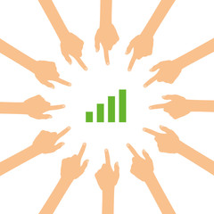 Viele Hände zeigen auf - Balkendiagramm