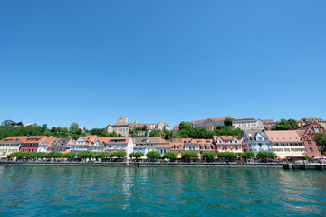 View of lakeside promenade, old german city Meersburg, Germany, Europe