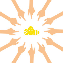 Viele Hände zeigen auf - Ostereier