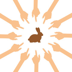 Fototapeta premium Viele Hände zeigen auf - Osterhase