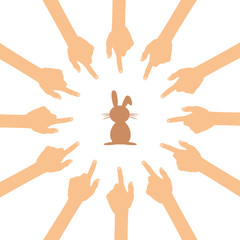 Fototapeta premium Viele Hände zeigen auf - Kaninchen