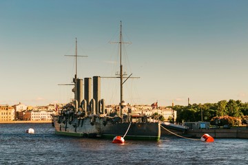 St. Petersburg, Russia - 28 June 2017: cruiser Aurora, ship museum in St. Petersburg.