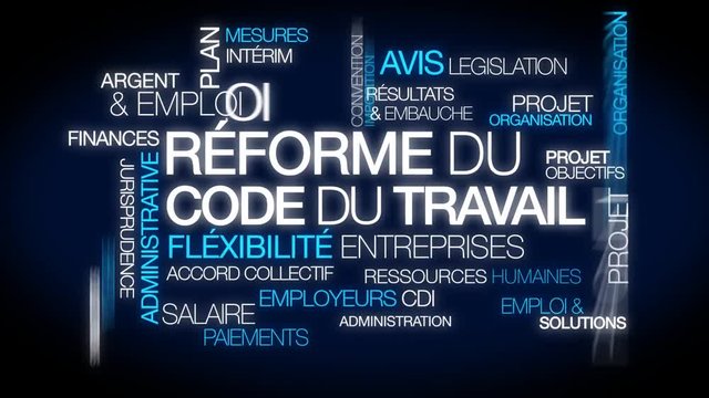 R&eacute;forme du Code du travail nuage de mots texte loi travail tag cloud emploi entreprises