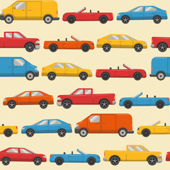 Seamless pattern with colorful cars