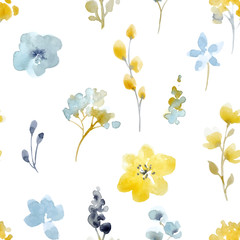 Fototapeta na wymiar Watercolor floral vector seamless pattern