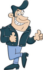 Cartoon illustration of a man giving double thumbs up.