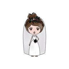 color crayon silhouette caricature cute woman in wedding dress with collected hair