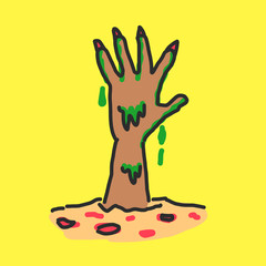 Zombie hand Halloween. hand drawn. line drawing. vector illustration.