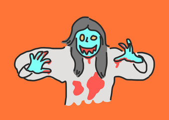 Zombie Halloween. hand drawn. line drawing. vector illustration.