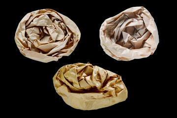 Texture background crumpled brown paper,isolated on black background with clipping path.