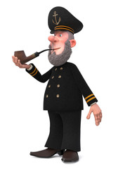 3d illustration sea captain with Smoking pipe