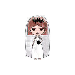 color crayon silhouette caricature cute woman in wedding dress with straight short hair