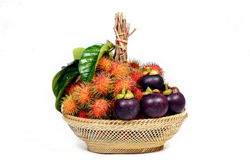 Rambutan and mangosteen in basket.