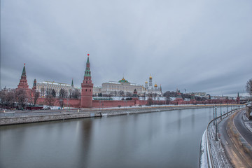 Russia, night view of the Moskva River, Bridge and the Kremlin