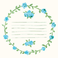 Vector watercolor round rose flower frame