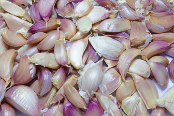 top veiw of fresh garlic group. garlic background. Fresh garlic