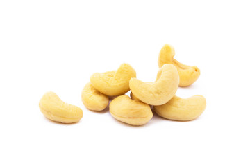 Roasted salted cashews isolated on a white background