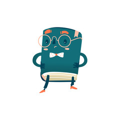 Vector cartoon humanized book with arms and face emotions. Flat isolated illustration on a white background. Back to school concept