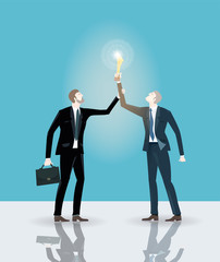Two businessmen holding up the golden trophy. Winning, leading and success theme illustration. Business concept collection. 