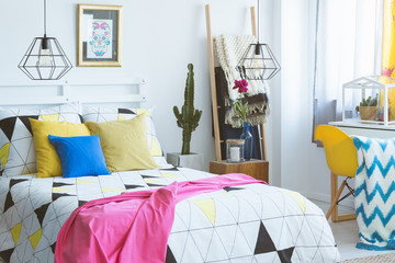 Modern bedroom with colorful accents