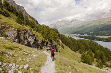  Sils, Via Engiadina, Wanderweg, Höhenweg, Silsersee, Wanderer, Oberengadin, Alpen, Graubünden, Sommer, Schweiz