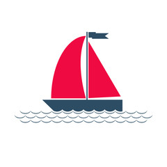 Icon boat with red sails. Vector illustration.