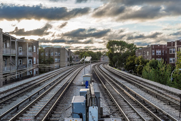Looking down the tracks of the Chicago El
