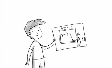 Boy solving an arithmetic exercise Vector illustration