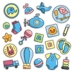 Modern Cute 80s-90s Retro Baby Isolated Fashion Cartoon Illustration Set Suitable for Badges, Pins, Sticker, Patches, Fabric, Denim, Embroidery and Other Girly Related Purpose