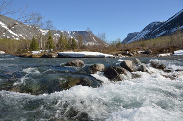 Река Кунийок в Хибинах летом, Кольский полуостров