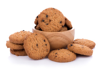 Chocolate chip cookie on white background