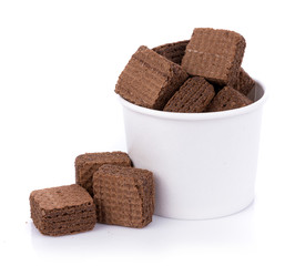 Wafers cubes with chocolate isolated on white background