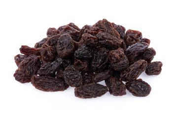 Dried raisins on a white background
