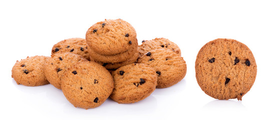 Chocolate chip cookie on white background