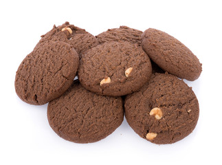 Chocolate chip cookie on white background