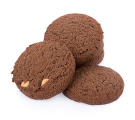 Chocolate chip cookie on white background