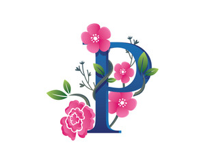 Elegant Floral P Alphabet Logo Illustration