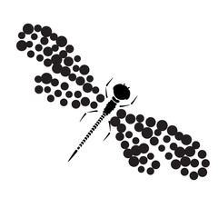 Vector dragon-fly silhouette. Cartoon graphic illustration of damselfly isolated with black and white wings. Sketch insect dragonfly