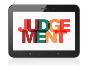 Law concept: Tablet Computer with Judgement on  display