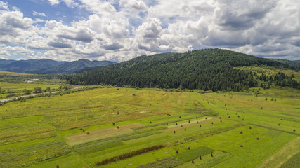 Fototapeta na wymiar aerial view agriculture field summer day. Summer day landscape. 