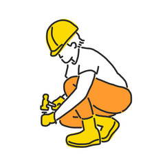 Labor. Builder and worker in various poses. hand drawn. line drawing. vector illustration.