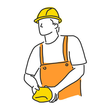 Labor. Builder and worker in various poses. hand drawn. line drawing. vector illustration.