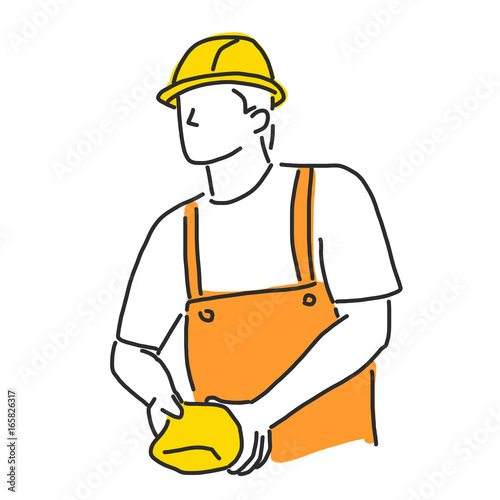 "Labor. Builder and worker in various poses. hand drawn. line drawing