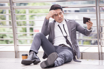 Businessman with stress situation for money, Businessman have no money unemployed and Bankrupt concept,