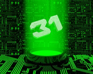 futuristic 3d number 31 in green hologram light beam
