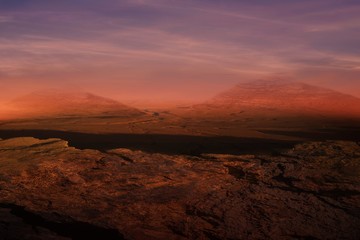 Dramatic nature background . Volcanic breed of a stone . Planet Hell . Lifeless earth .      Mars is a large rock with thin atmosphere .  desert .