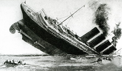 Zatopienie liniowca oceanicznego „Lusitania” (szkic z angielskiej gazety, maj 1915 r.) - 165830313