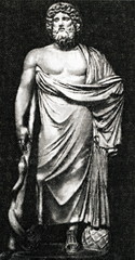 Fototapeta na wymiar Asclepius, god of medicine in ancient Greek mythology, with his serpent-entwined staff