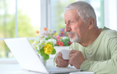 Beautiful old man with a laptop 
