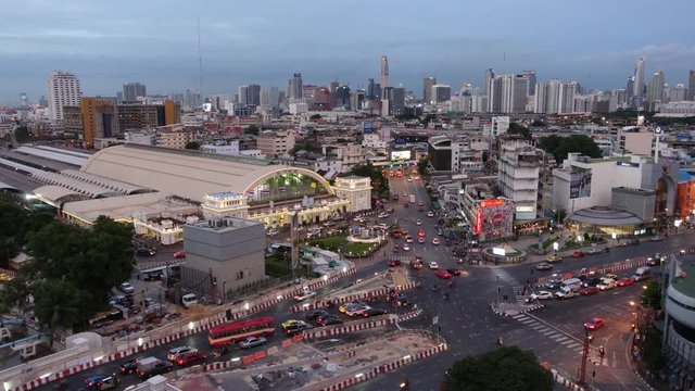 Time lapse, Bangkok skyline Thailand and railway station